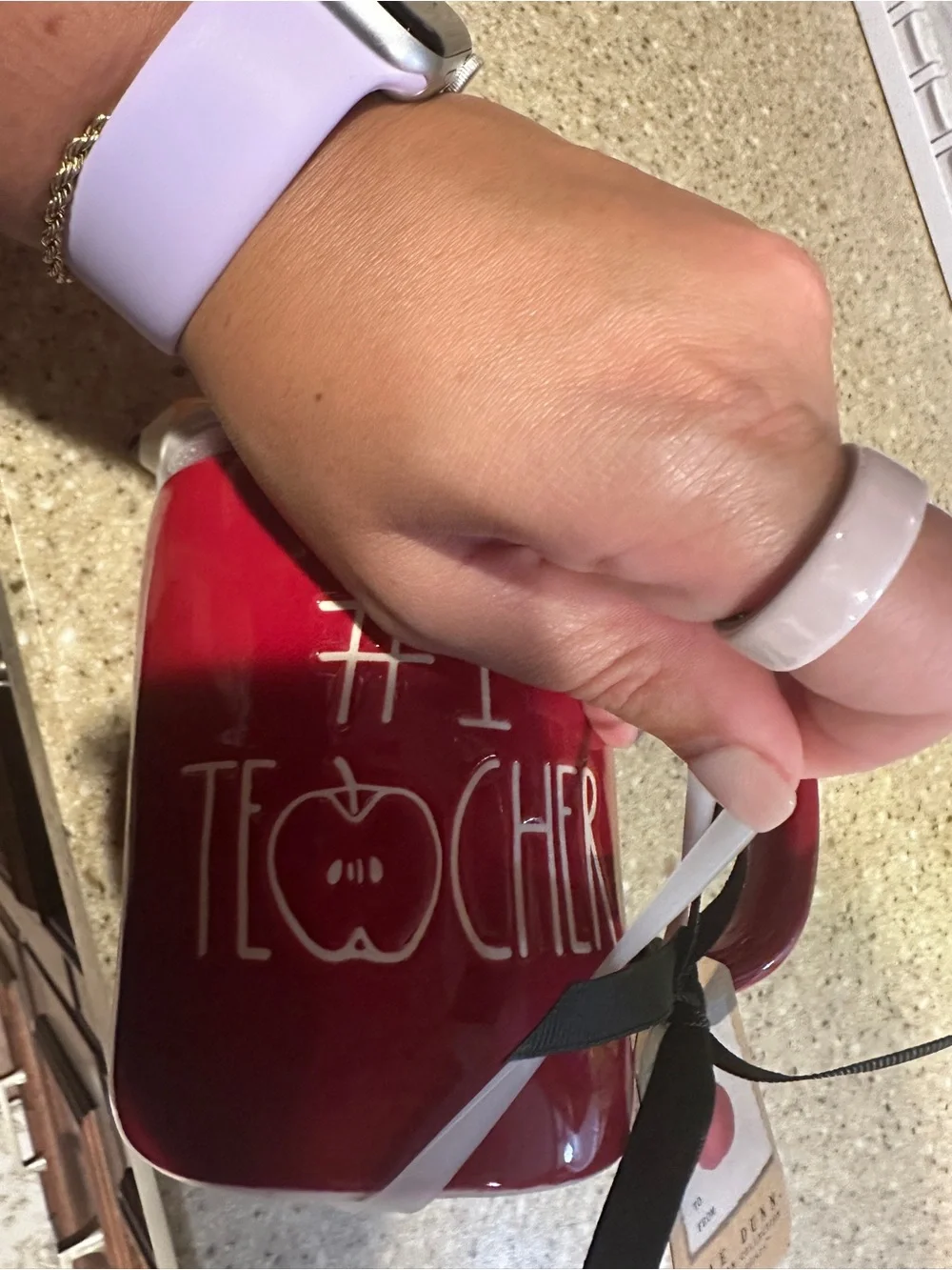 Rae Dunn Red #1 Teacher Ceramic Mug with Apple Lid